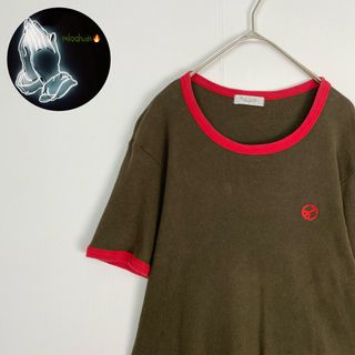 ポールスミス(Paul Smith)の【ポールスミス　リンガーＴシャツ　ワンポイントロゴ　シンプル　カーキ　赤　古着】(Tシャツ/カットソー(半袖/袖なし))