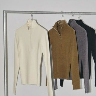 トゥデイフル(TODAYFUL)のhalfzip  rib  knit  TODAYFUL グレー(ニット/セーター)