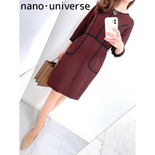 ナノユニバース(nano・universe)の【美品✨】ナノユニバース❤️サイズフリー✨ボルドー✨ウエスト切り替えワンピース(ひざ丈ワンピース)