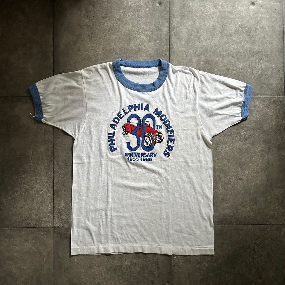 80s リンガーtシャツ USA製 XL相当 ホワイト×ブルー メンズのトップス(Tシャツ/カットソー(半袖/袖なし))の商品写真