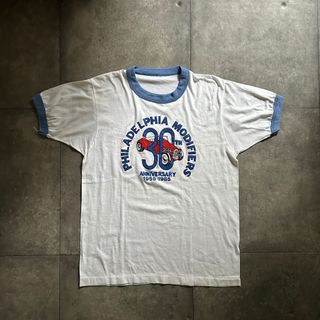 80s リンガーtシャツ USA製 XL相当 ホワイト×ブルー(Tシャツ/カットソー(半袖/袖なし))