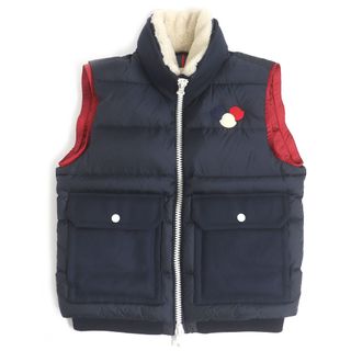 モンクレール(MONCLER)の極美品 MONCLER モンクレール AUBE GILET ロゴワッペン 襟元ムートン ダブルジップ ジレ ダウンベスト ネイビー 2 正規品 メンズ(ダウンベスト)