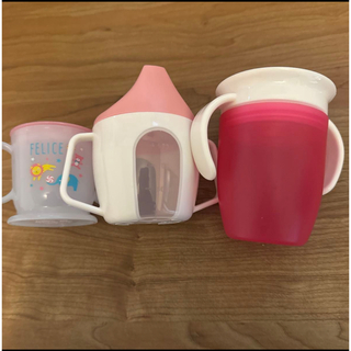 ベビー赤ちゃん　水飲み　コップ ピンク色　3点セット　未使用近い(マグカップ)