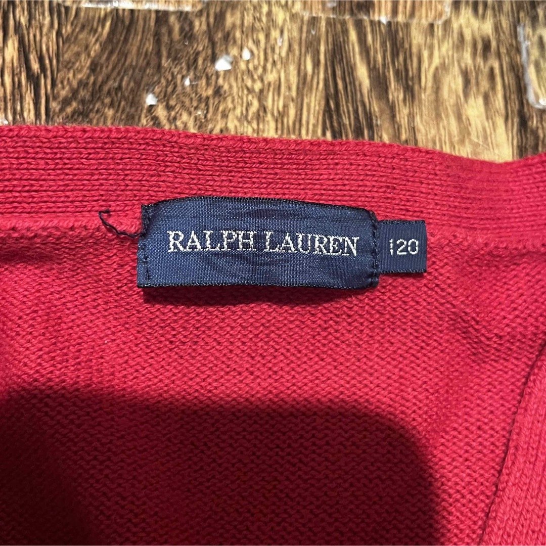 Ralph Lauren(ラルフローレン)のbaiya120ラルフローレン赤カーディガン男の子女の子キッズ長袖レッド120 キッズ/ベビー/マタニティのキッズ服女の子用(90cm~)(カーディガン)の商品写真