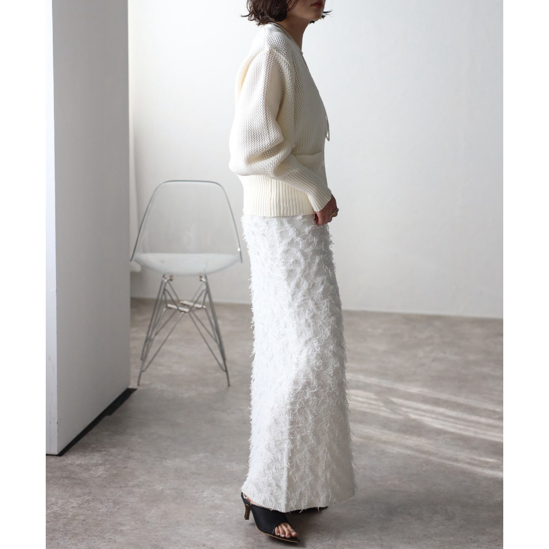 フリンジ編みスカート スカート 可愛い ホワイト オシャレ スカート レディースのスカート(その他)の商品写真