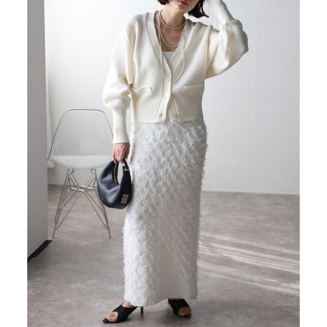 フリンジ編みスカート スカート 可愛い ホワイト オシャレ スカート レディースのスカート(その他)の商品写真