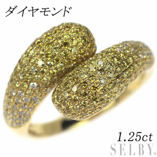 K18YG 天然イエロー カラーレス ダイヤモンド リング 1.25ct パヴェ(リング(指輪))