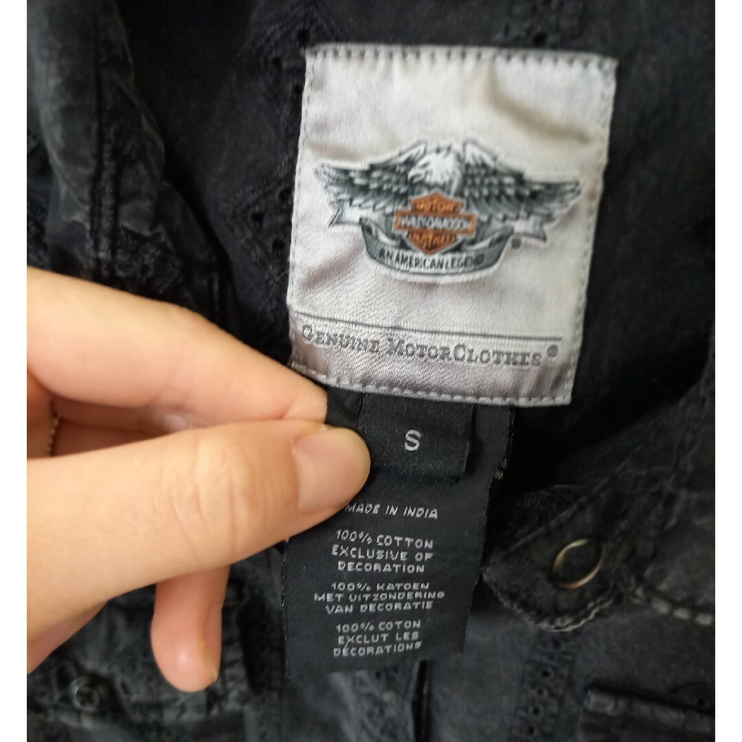 Harley Davidson(ハーレーダビッドソン)のハーレーダビッドソン パンチングレース シャツ ブラック 黒 レディースのトップス(シャツ/ブラウス(長袖/七分))の商品写真