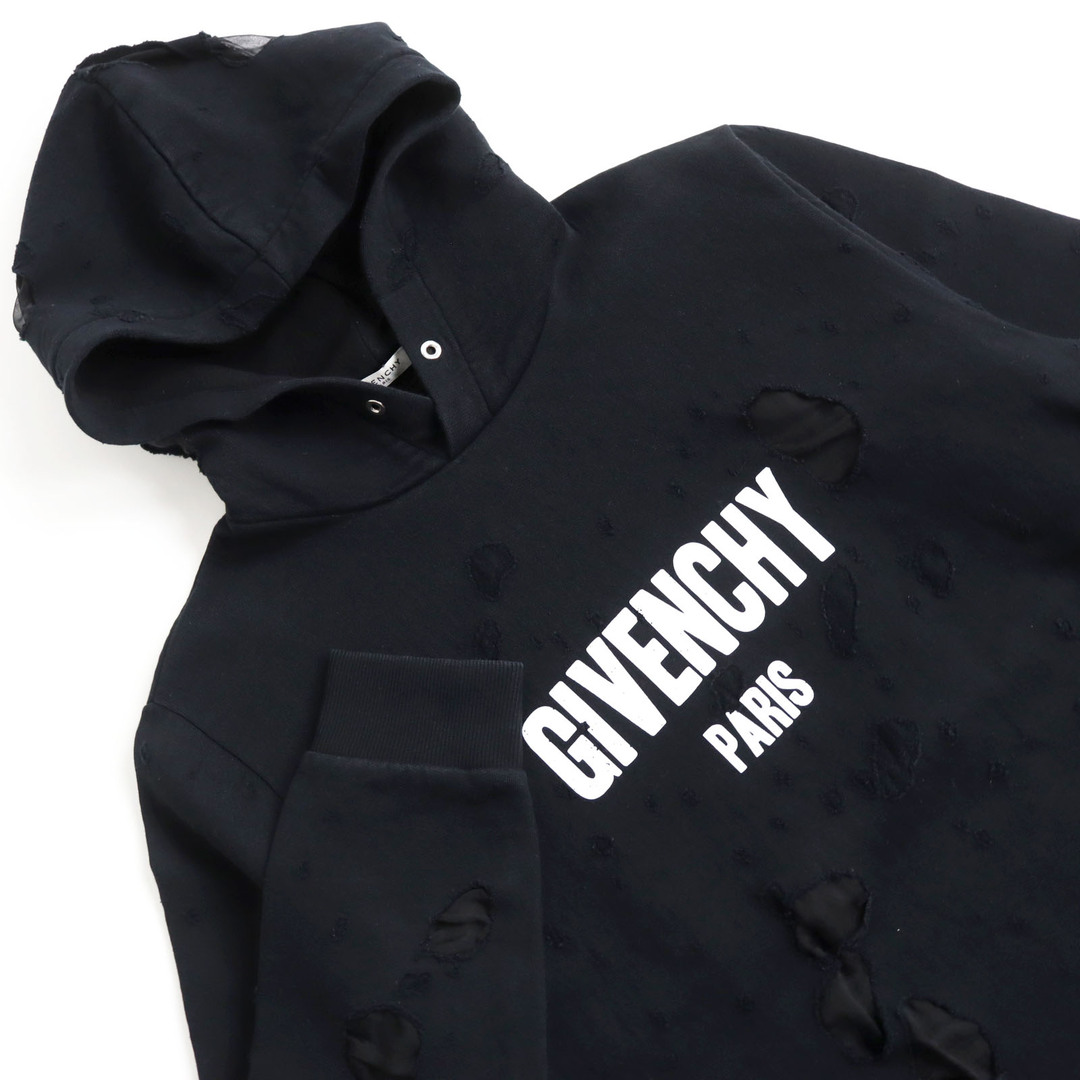 GIVENCHY(ジバンシィ)の【ドンドン見直し】美品 GIVENCHY ジバンシィ BM703A3Y0S コットン100% Destroyed Logo Pullover/デストロイ ロゴプルオーバー ダメージ パーカー/フ―ディー ブラック L 正規品 メンズ メンズのトップス(パーカー)の商品写真