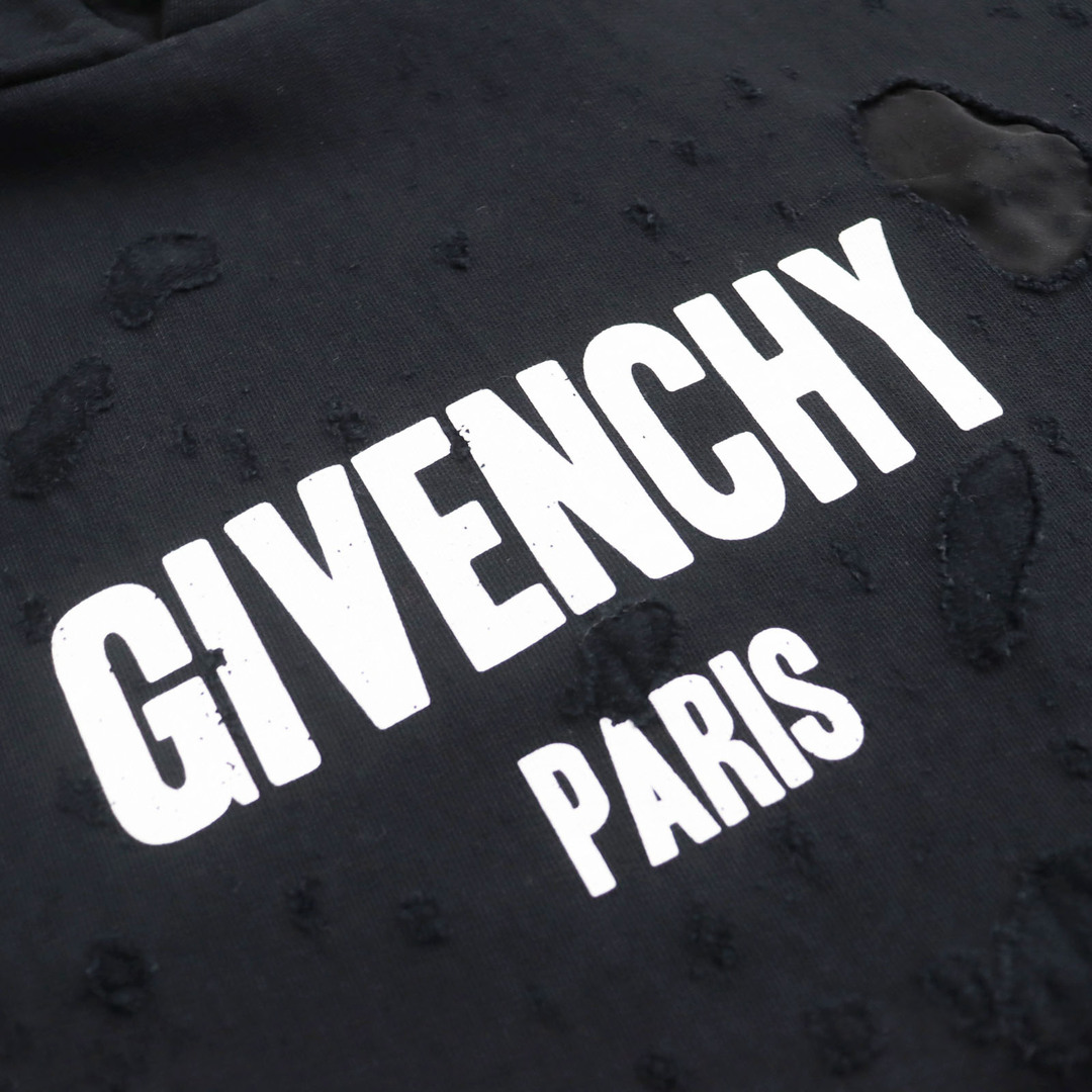 GIVENCHY(ジバンシィ)の【ドンドン見直し】美品 GIVENCHY ジバンシィ BM703A3Y0S コットン100% Destroyed Logo Pullover/デストロイ ロゴプルオーバー ダメージ パーカー/フ―ディー ブラック L 正規品 メンズ メンズのトップス(パーカー)の商品写真