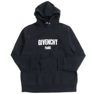 ジバンシィ(GIVENCHY)の【ドンドン見直し】美品 GIVENCHY ジバンシィ BM703A3Y0S コットン100% Destroyed Logo Pullover/デストロイ ロゴプルオーバー ダメージ パーカー/フ―ディー ブラック L 正規品 メンズ(パーカー)