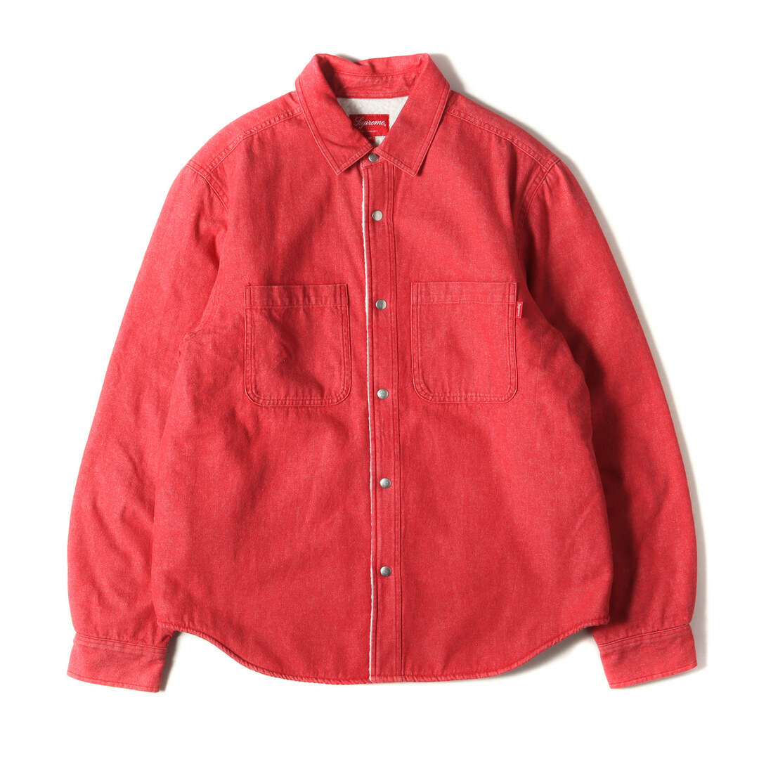 Supreme(シュプリーム)の美品 Supreme シュプリーム シャツ サイズ:M 18AW バックロゴ 裏ボア デニムシャツ Sherpa Lined Denim Shirt レッド トップス カジュアルシャツ 長袖【メンズ】【中古】 メンズのトップス(シャツ)の商品写真