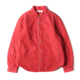 シュプリーム(Supreme)の美品 Supreme シュプリーム シャツ サイズ:M 18AW バックロゴ 裏ボア デニムシャツ Sherpa Lined Denim Shirt レッド トップス カジュアルシャツ 長袖【メンズ】【中古】(シャツ)