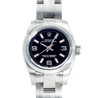 ロレックス(ROLEX)のロレックス ROLEX オイスターパーペチュアル 26 176200 ブラック/369アラビア/ピンクバー文字盤 中古 腕時計 レディース(腕時計)