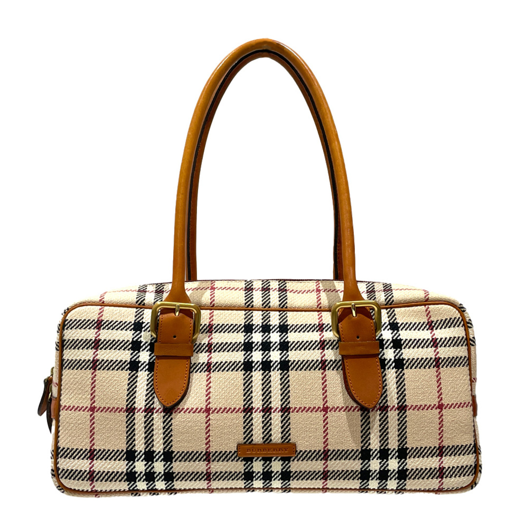 BURBERRY - BURBERRY ショルダーバッグ チェック ロゴ 肩掛け ボストン ウール レザー