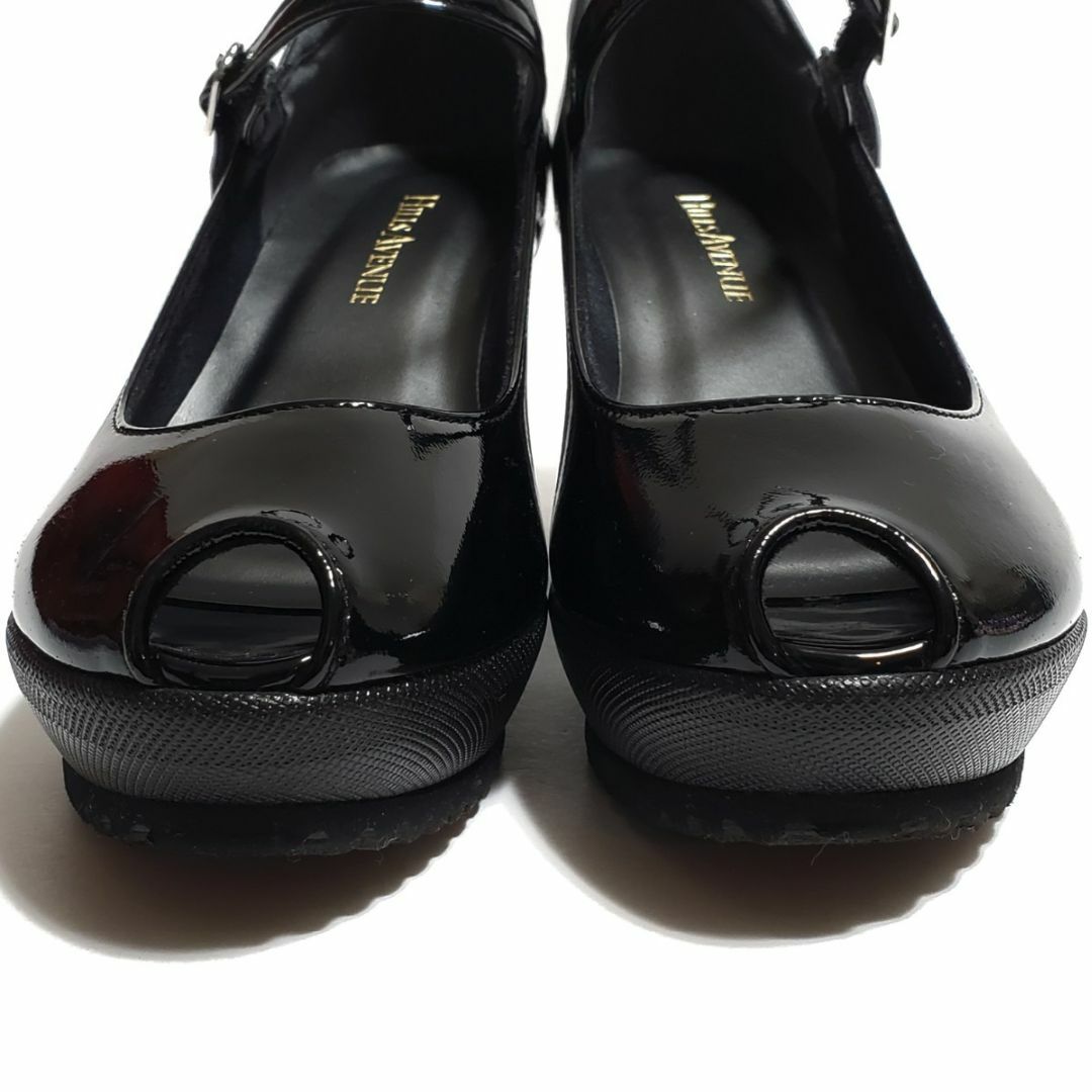 HILLS AVENUE ヒルズアヴェニュー ブラック オープントゥ エナメルパ レディースの靴/シューズ(ハイヒール/パンプス)の商品写真
