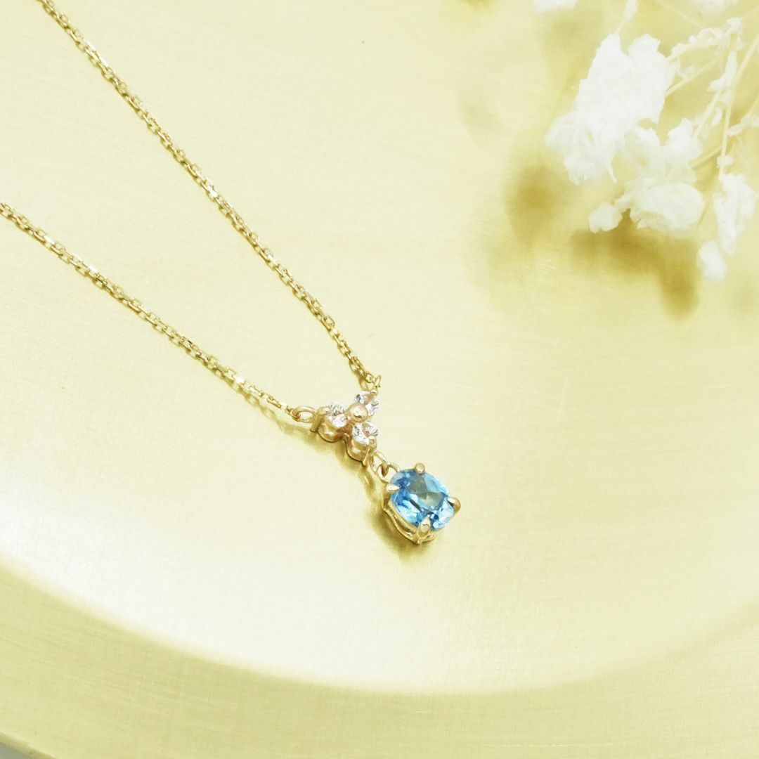 新品 ネックレス ブルー ジルコン ダイヤモンド K10 透明感 誕生石 レディースのアクセサリー(ネックレス)の商品写真