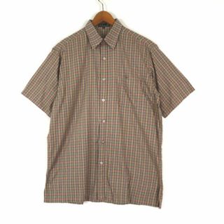 ダックス(DAKS)のダックス DAKS シャツ チェック ロゴボタン コットン 半袖 M ベージュ(シャツ)