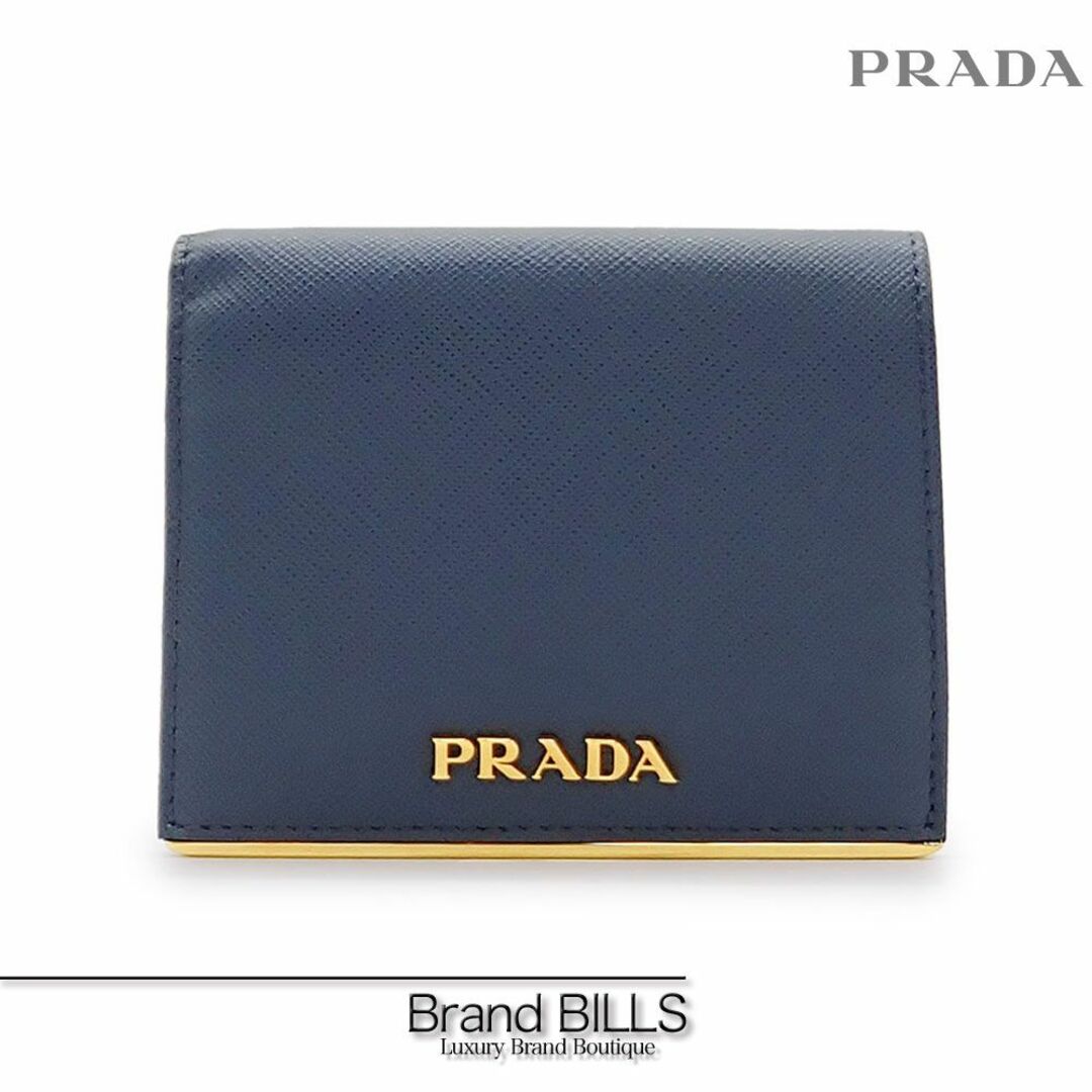 PRADA(プラダ)の未使用品 プラダ 二つ折り財布 コンパクトウォレット 1MV204 サフィアーノ メタル ブルーティ ブルー ゴールド金具 レディースのファッション小物(財布)の商品写真