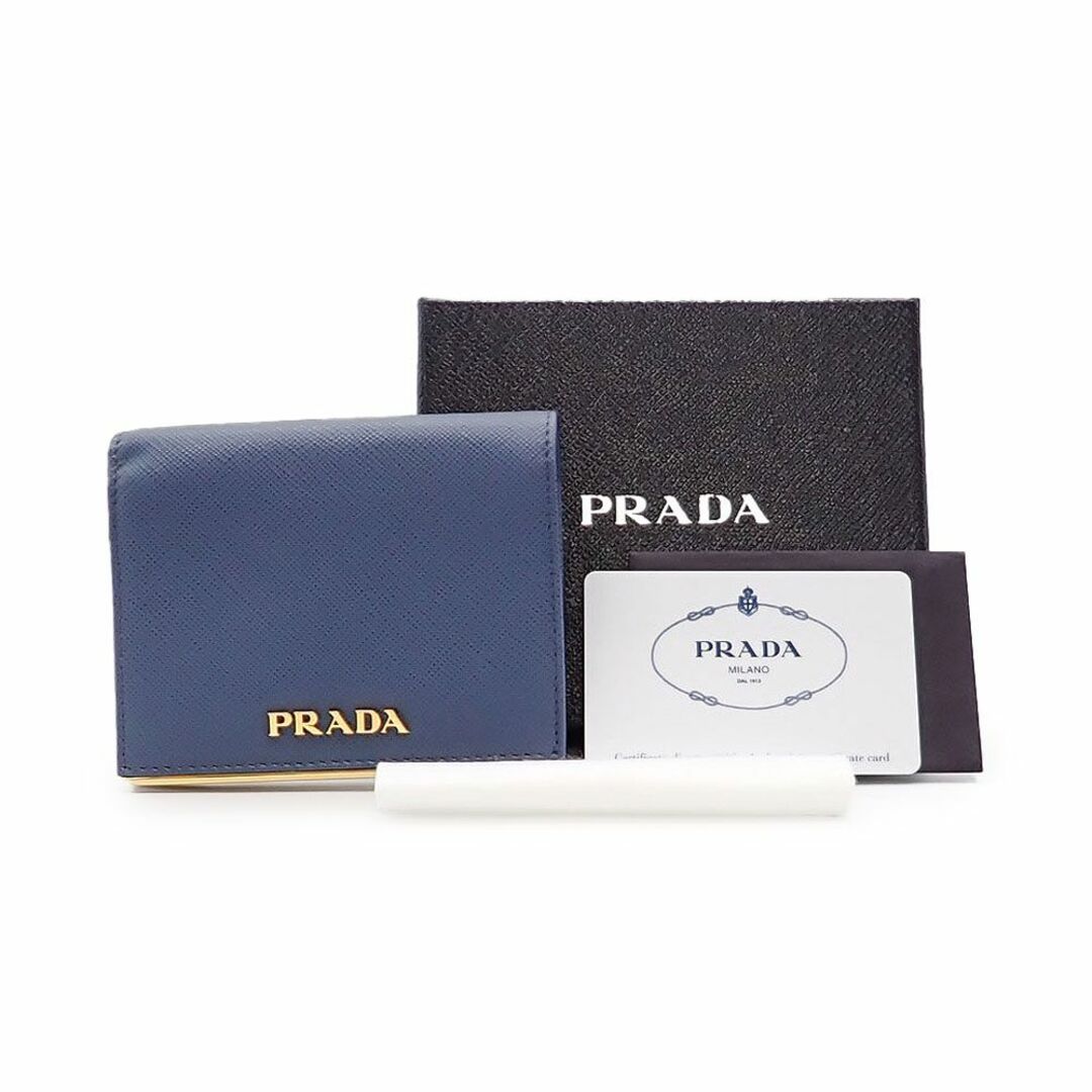 PRADA(プラダ)の未使用品 プラダ 二つ折り財布 コンパクトウォレット 1MV204 サフィアーノ メタル ブルーティ ブルー ゴールド金具 レディースのファッション小物(財布)の商品写真