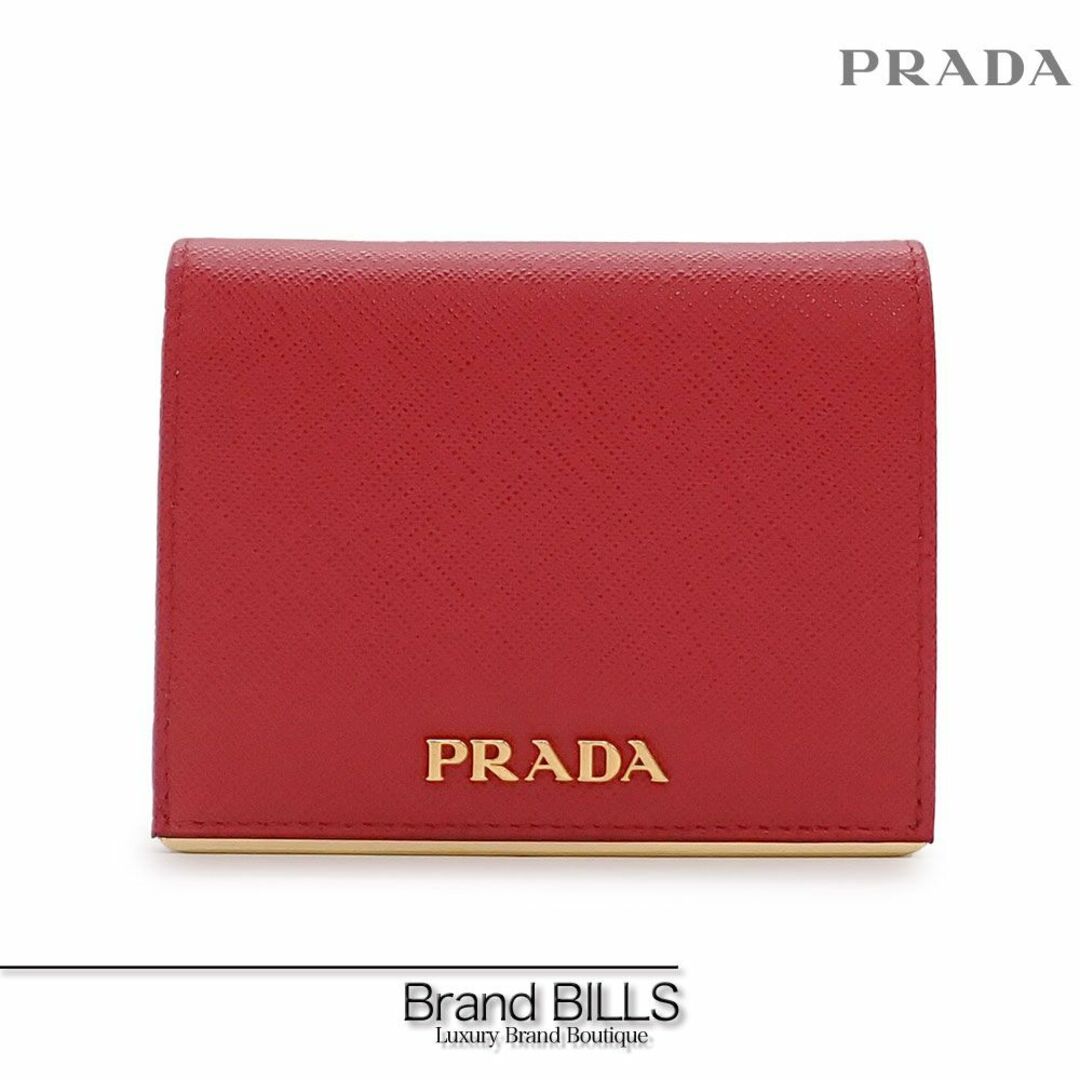 PRADA(プラダ)の未使用品 プラダ 二つ折り財布 コンパクトウォレット 1MV204 サフィアーノ メタル フォーコ レッド ゴールド金具 レディースのファッション小物(財布)の商品写真