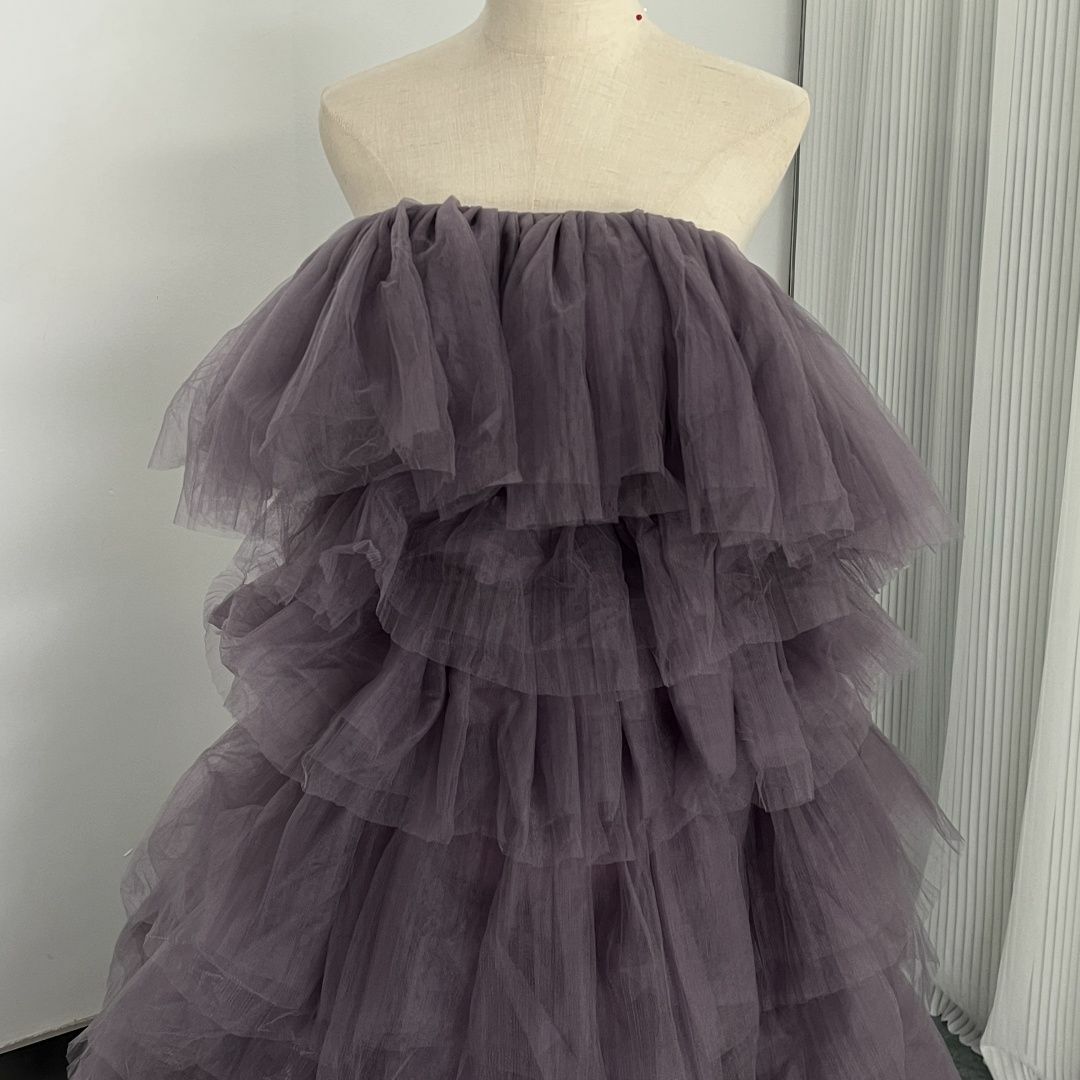 フランス風 パープル パーティードレス 柔らかく重ねたチュールスカート 二次会 レディースのフォーマル/ドレス(ウェディングドレス)の商品写真