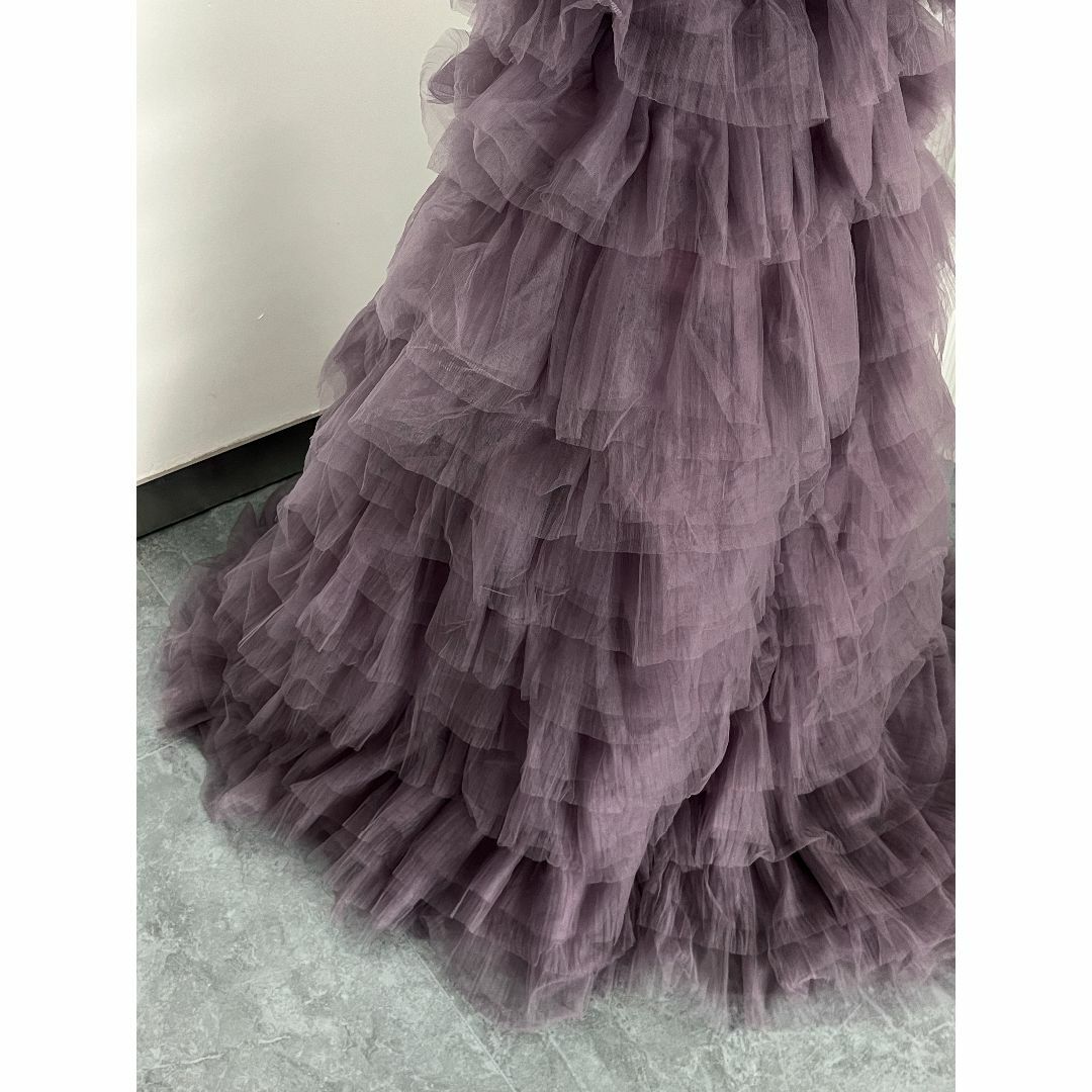 フランス風 パープル パーティードレス 柔らかく重ねたチュールスカート 二次会 レディースのフォーマル/ドレス(ウェディングドレス)の商品写真