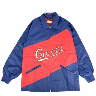 グッチ(Gucci)の【SALE】GUCCI グッチ ブルゾン ロゴワッペン ナイロンジャケット 服 アウター アパレル 44 644018 ブルー 青 レッド 赤 シルバー金具 ナイロン    メンズ 春 秋【中古品】(ブルゾン)