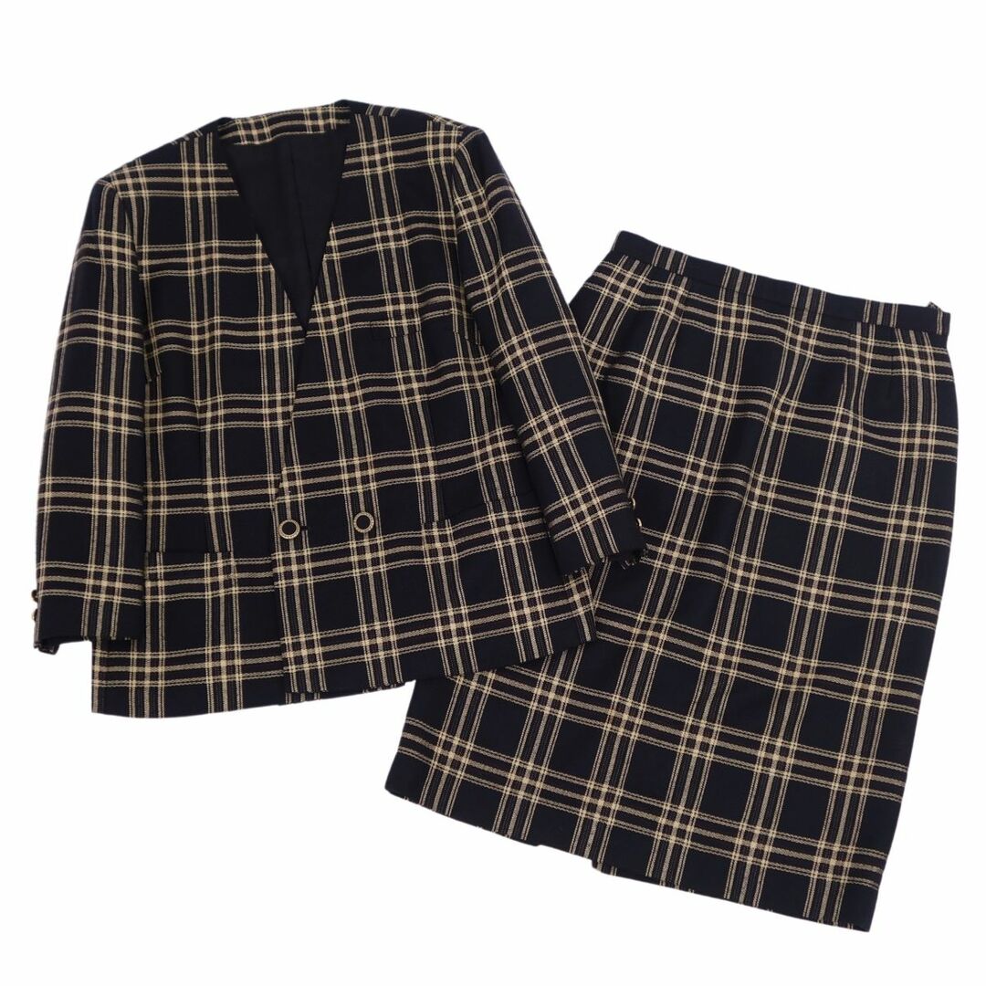 BURBERRY(バーバリー)の美品 Vintage バーバリー Burberrys セットアップ スカートスーツ ジャケット スカート チェック柄 レディース 17BR(L相当) ネイビー レディースのフォーマル/ドレス(スーツ)の商品写真