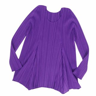 プリーツプリーズイッセイミヤケ(PLEATS PLEASE ISSEY MIYAKE)の美品 プリーツプリーズ イッセイミヤケ PLEATS PLEASE シャツ ブラウス ロングスリーブ 長袖 プリーツ トップス レディース 3(L相当) パープル(シャツ/ブラウス(長袖/七分))