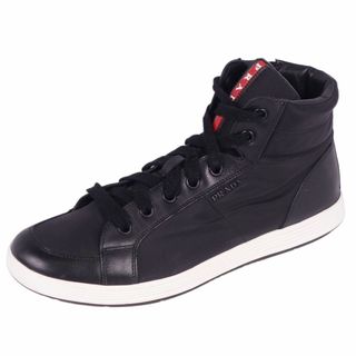 プラダ(PRADA)のプラダ PRADA スニーカー ハイカット サイドジップ ナイロン レザー シューズ 靴 メンズ 9(28cm相当) ブラック(スニーカー)