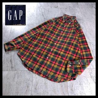 ギャップ(GAP)の90s 00s old gap チェック ボタンダウン  ネルシャツ 赤黄緑 L(シャツ)