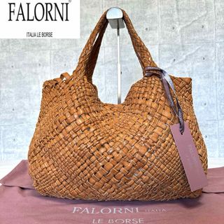 ファロルニ(FALORNI)の【良品タグ付き】FALORNI イントレチャート キャメル レザー ハンドバッグ(ハンドバッグ)