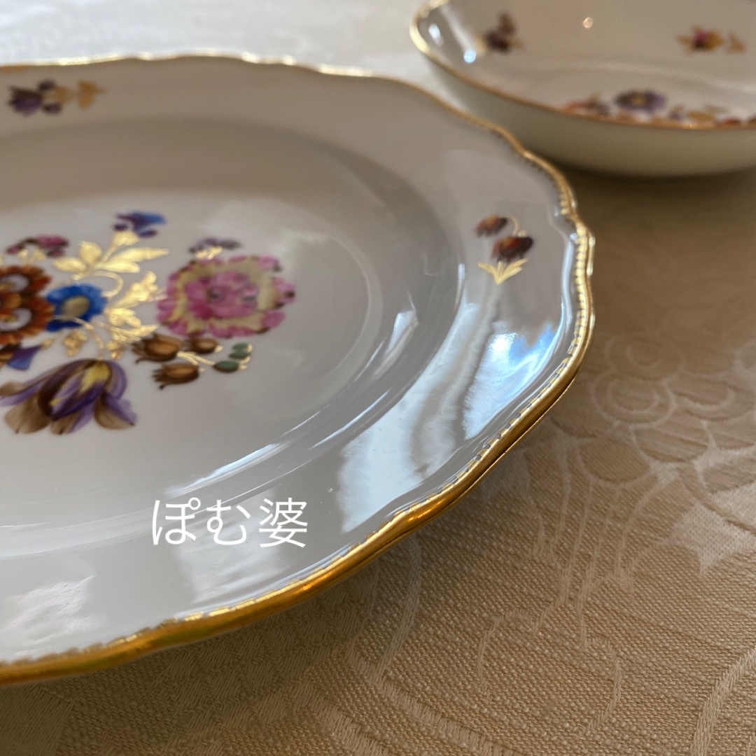 MEISSEN(マイセン)の【古マイセン】金彩 セピア「マルコリーニの花と金の葉」カップ＆ソーサー＋中皿 インテリア/住まい/日用品のキッチン/食器(食器)の商品写真