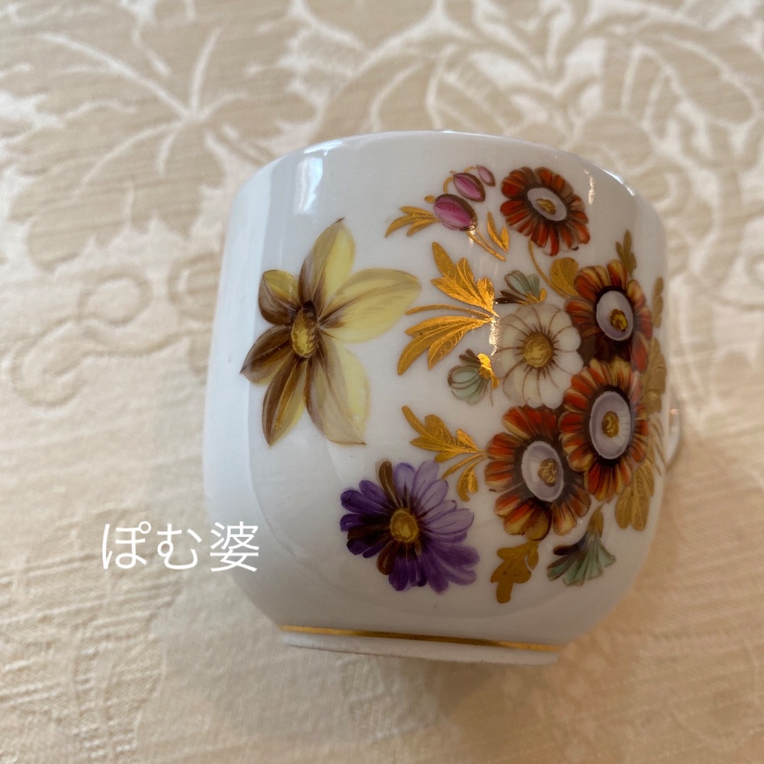 MEISSEN(マイセン)の【古マイセン】金彩 セピア「マルコリーニの花と金の葉」カップ＆ソーサー＋中皿 インテリア/住まい/日用品のキッチン/食器(食器)の商品写真