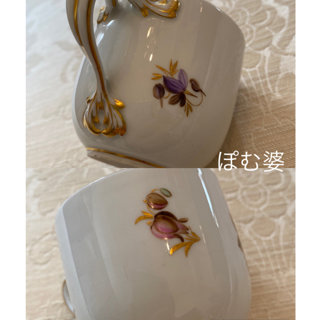 MEISSEN(マイセン)の【古マイセン】金彩 セピア「マルコリーニの花と金の葉」カップ＆ソーサー＋中皿 インテリア/住まい/日用品のキッチン/食器(食器)の商品写真