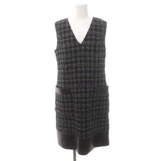 フォクシー(FOXEY)のフォクシー Dress Back Leather Tweed ワンピース(ひざ丈ワンピース)