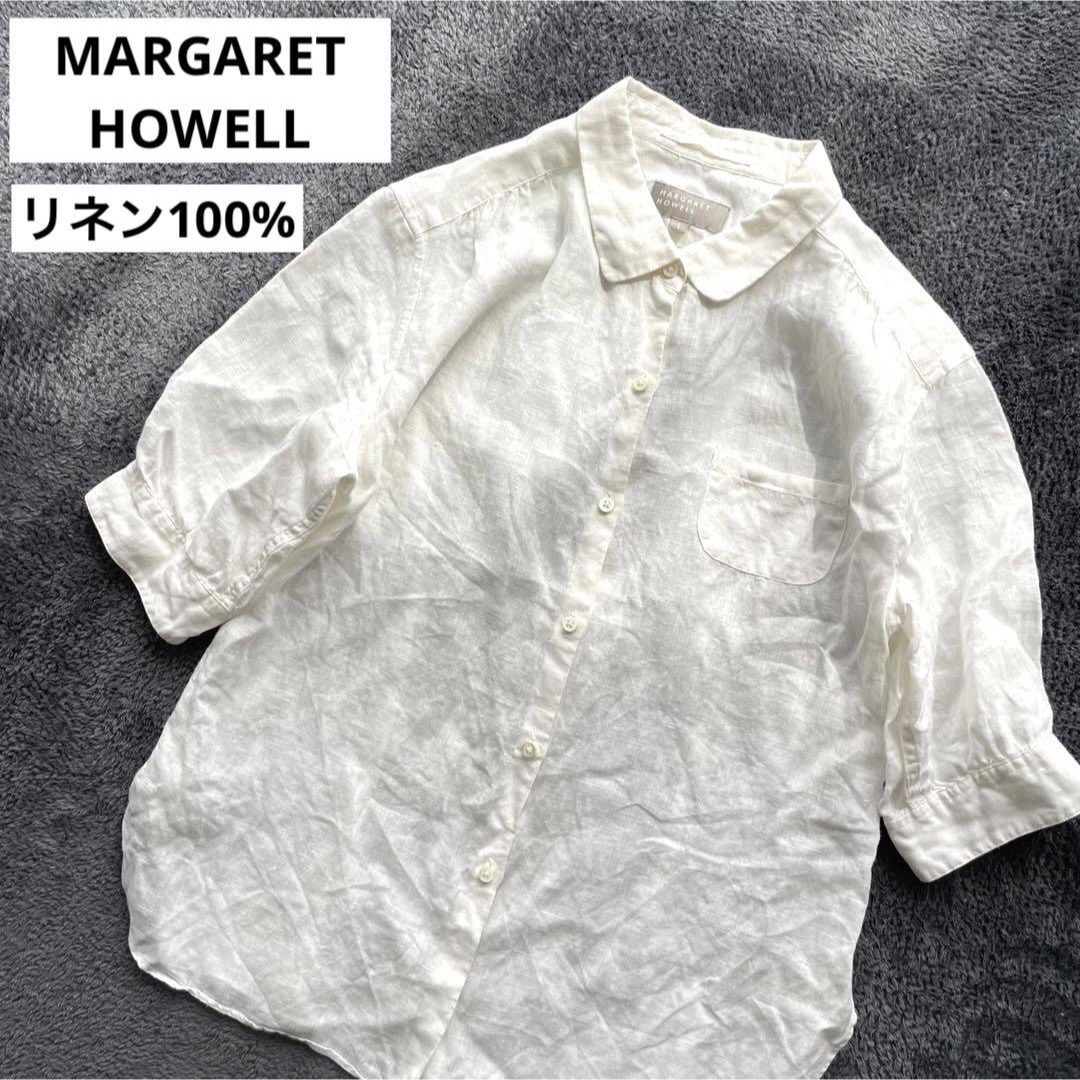 MARGARET HOWELL(マーガレットハウエル)のマーガレットハウエル HML シャツ リネン100% ブラウス 白 半袖 春服 レディースのトップス(シャツ/ブラウス(半袖/袖なし))の商品写真