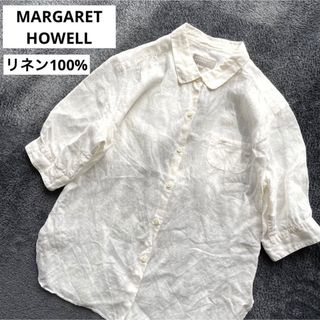 マーガレットハウエル(MARGARET HOWELL)のマーガレットハウエル HML シャツ リネン100% ブラウス 白 半袖 春服(シャツ/ブラウス(半袖/袖なし))