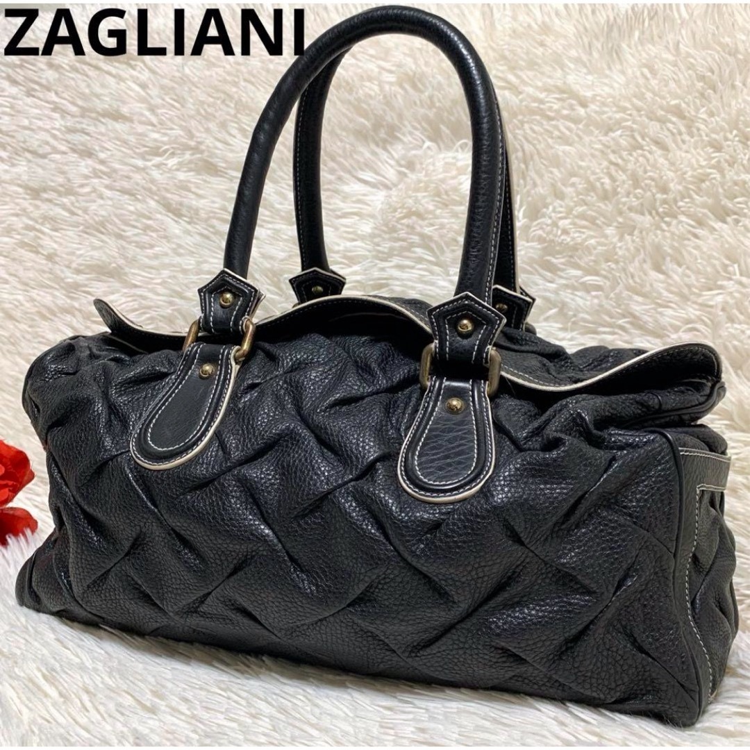 【美品】ZAGLIANI ザリアーニ シボレザー プリーツ ボストンバッグ レディースのバッグ(ボストンバッグ)の商品写真