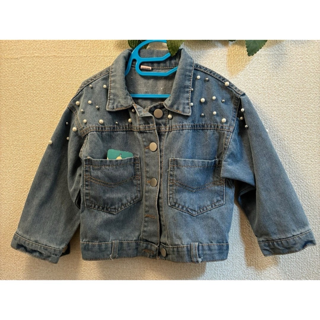 子供　キッズ　ビジュー　パール　Gジャン　デニム　ジャケット　100 韓国　春 キッズ/ベビー/マタニティのキッズ服女の子用(90cm~)(ジャケット/上着)の商品写真