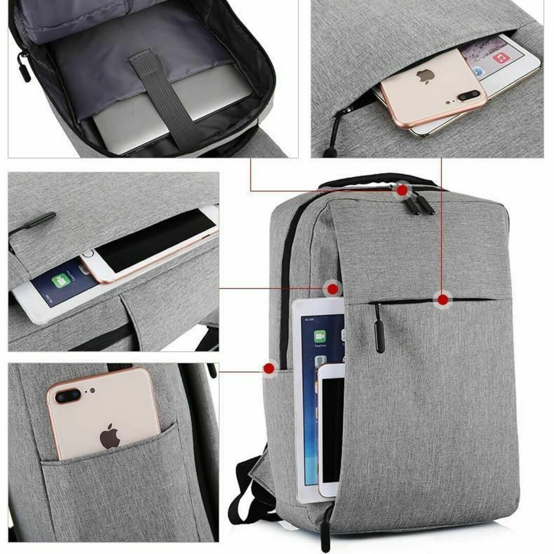 ビジネスバッグ　グレー　灰色　大容量　A4　USBケーブル　充電　出張　591 メンズのバッグ(バッグパック/リュック)の商品写真