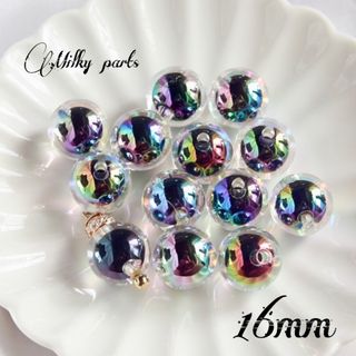 Ｎｏ．146<16mm ブラック> 8点 オーロラ アクリル ビーズ(各種パーツ)