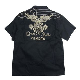 バンソン(VANSON)のVANSON バンソン ロゴ刺繍 イーグル ウィング ポケット 半袖 シャツ ブラック系 L【美品】【中古】(シャツ)