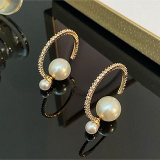  パール レトロ パールキャッチ 真珠 ピアス 韓国 ゴールド(ピアス)