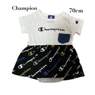 Champion - 【チャンピオン】女の子 ガールズ ワンピース風　半袖ロンパース ロゴ　70cm