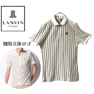 ランバン(LANVIN)のランバンスポール 刻印ロゴ×ストライプ柄ジャガード 半袖ゴルフポロシャツ M(ウエア)