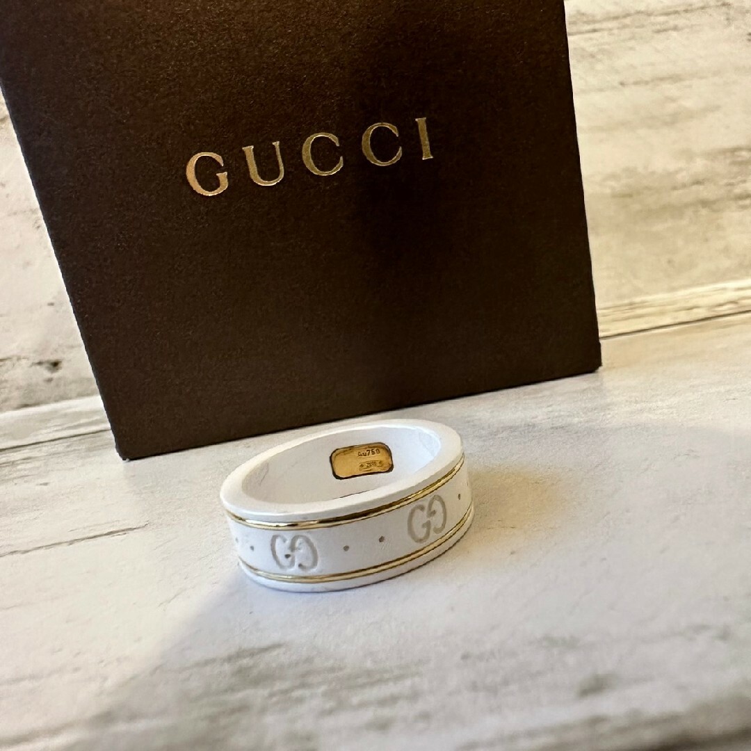 Gucci(グッチ)の美品 グッチ GUCCI アイコンリング 15号 ホワイトセラミック K18YG レディースのアクセサリー(リング(指輪))の商品写真