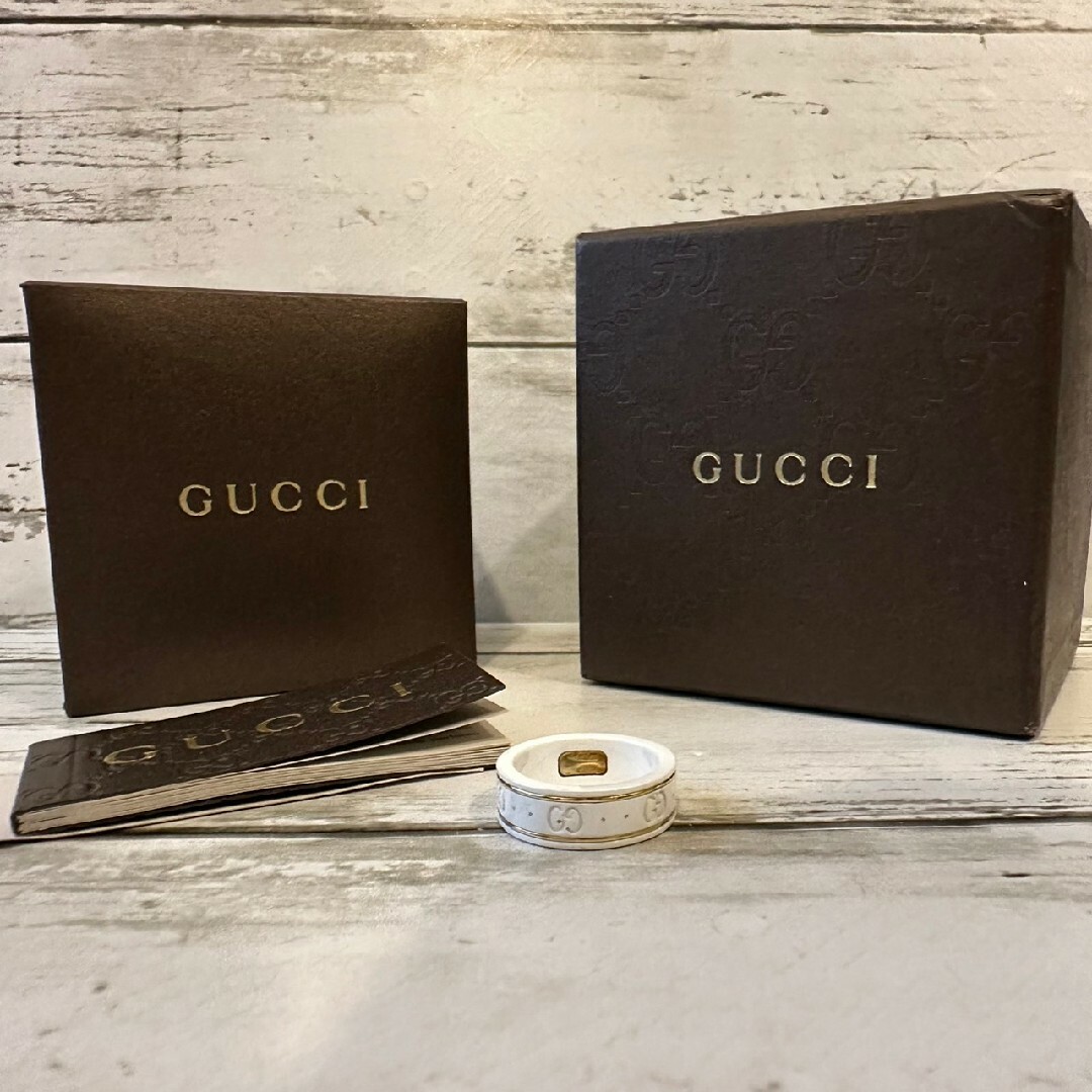 Gucci(グッチ)の美品 グッチ GUCCI アイコンリング 15号 ホワイトセラミック K18YG レディースのアクセサリー(リング(指輪))の商品写真