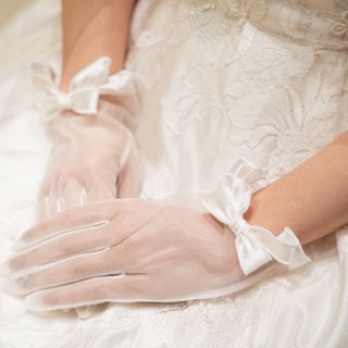 ウェディング　グローブ　ショート　結婚式　リボン　レース　サテン(ウェディングドレス)